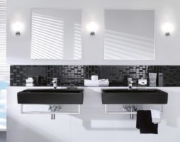 Idées de design de salle de bain avec des touches assorties de noir et blanc