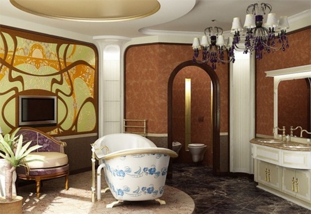 Salle de bain de style moderne, avec une baignoire peinte