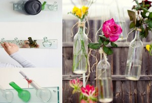 Vases suspendus fabriqués à partir de bouteilles de vin transparentes