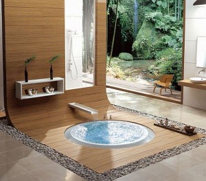 Intérieur luxueux de salle de bain de style oriental avec jacuzzi