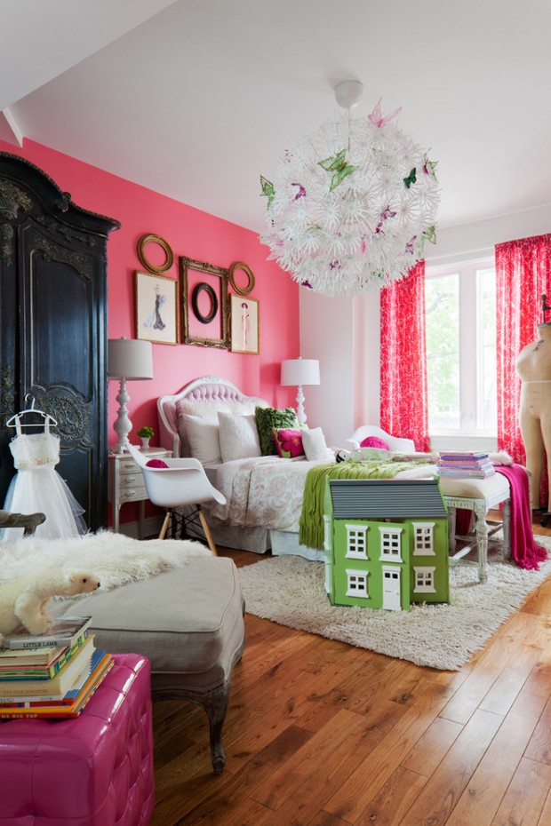 Chambre d'adolescente en rose et blanc