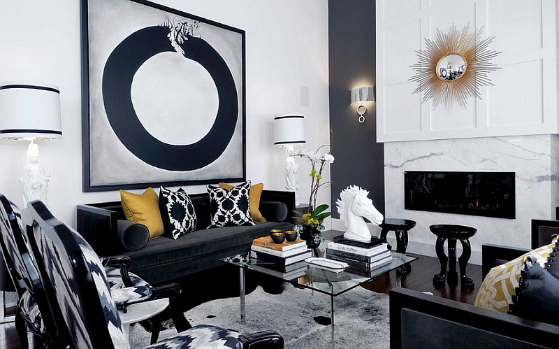 Salon high-tech de style noir et blanc