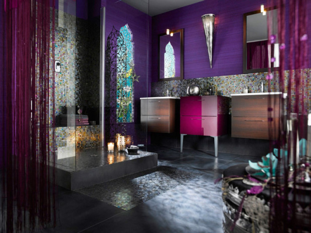 salle de bain violette