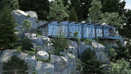 Maison contemporaine en verre et en acier dans les montagnes du Colorado