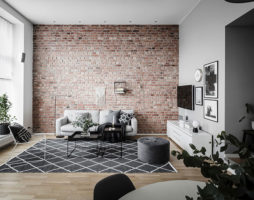 Mur de briques - le point culminant d'un salon moderne