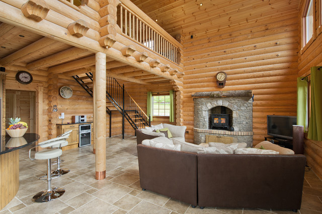 salon dans une maison en bois