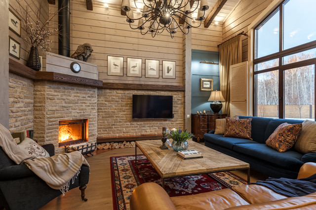 salon dans une maison en bois